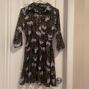 Black Dress with Sloth and Floral Print